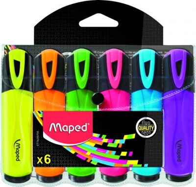 BLISTER DE 6 MARCADORES FLUO PEPS COLORES CLASSIC TRAZO 1-5MM. MAPED 742557