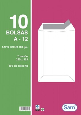 PAQUETES DE 10 BOLSAS BLANCAS, CON TIRA DE SILICONA TAMAÑO 250X353 100 GRS. SAM 665108