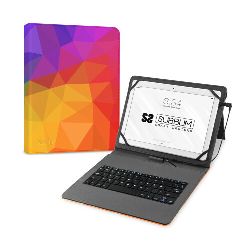 FUNDA CON TECLADO MICRO USB  TYPE C KEYTAB USB 11" TRIANGULOS
