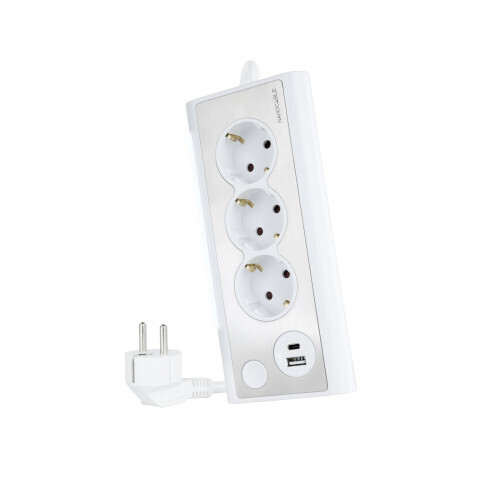 Nanocable Regleta de Sobremesa con 3 Tomas de Tierra y 2 USB con Luz, Blanco