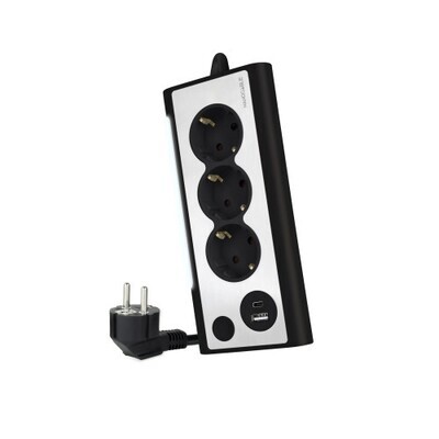Nanocable Regleta de Sobremesa con 3 Tomas de Tierra y 2 USB con Luz, Negro