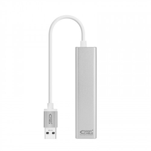 Nanocable Conversor USB 3.0 a Ethernet Gigabit + 3xUSB 3.0, Plata, 15 cm