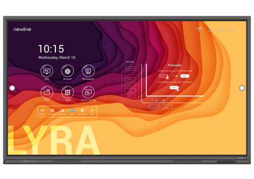 NEWLINE LYRA TT-7521Q -MONITOR TACTIL 75 NEWLINE LYRA TT-7521Q -MONITOR TACTIL 75",ANDROID 11, MULTI USER, MM 2X20W, WIFI 6 + BT, CRISTAL ANTIMICROB., USB-C 65W, 4GB RAM/64GB ROM, 20 PTOS., RECON. OBJS., RES. 4K, CAST