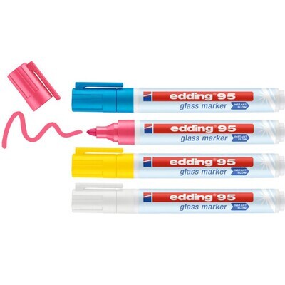 Edding 95 Glass marcador 4 pieza(s) Punta redonda Azul, Rosa, Blanco, Amarillo