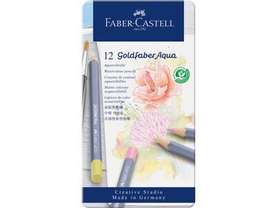 ESTUCHE METÁLICO CON 12 LÁPICES DE COLORES PASTEL ACUARELABLES GOLDFABER. FABER CASTELL 114622