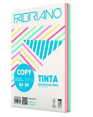PAQUETE 250 HOJAS A4 80G COLORES SURTIDOS PASTEL (50 HOJAS X COLOR) FABRIANO F62521297