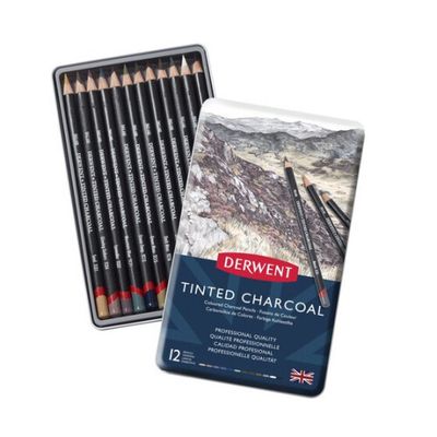 CAJA METÁLICA DE 12 LÁPICES DERWENT DE CARBONCILLO CON COLOR  DERWENT 2301690