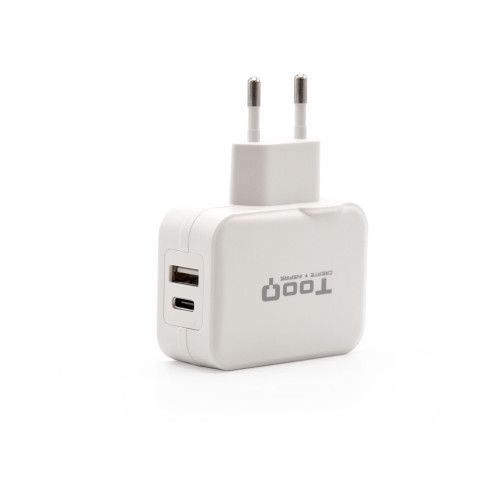 TooQ Cargador de Pared doble puerto USB-C + USB A, 27W