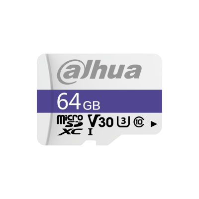 DAHUA MICROSD 64GB MICROSD CARD, READ SPEED UP TO 95 MB/S, WRITE SPEED UP TO 38 MB/S, SPEED CLASS C10, U3, V30, TBW 40TB (DHI-TF-C100/64GB)