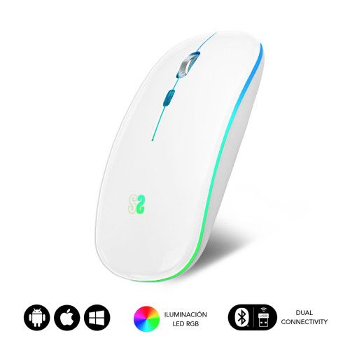 RATÓN ÓPTICO INALÁMBRICO 2.4G Y BT RGB LED DUAL FLAT MOUSE WHITE