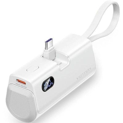 POWERBANK VENTION 4800MAH 2XUSB-C + LIGHTNING 22.5W USB-C PLEGABLE WHITE