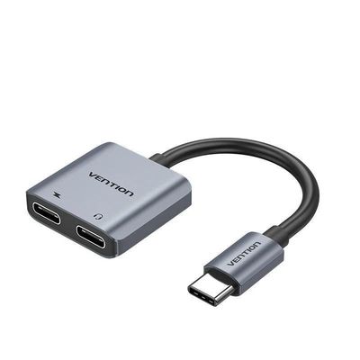 CABLE CONVERSOR VENTION USB-C/M - 2X USB-C/H AUDIO/CARGA GREY