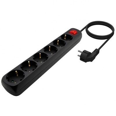 REGLETA AISENS 6 SCHUKOS PROTECCION INTERRUPTOR 1,4M BLACK