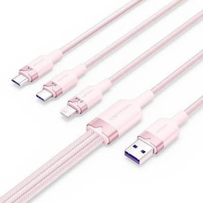 CABLE 3 EN 1 VENTION USB-A 2.0 - USB-C/LIGHTNING/MICRO-B 1.5M ALUMINIO ROSE