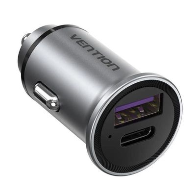 CARGADOR COCHE SMARTPHONE VENTION 30W USB-A USB-C SILVER