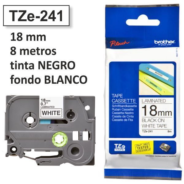 CINTA BROTHER TZE-241 18MM BLANCO/NEGRO