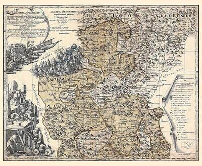 FRANTIŠEK FLORIÁN KAJETÁN CZÁKY : Mapa Spišskej prefektúry. Kolorovaná medirytina. Elblag, 1760.