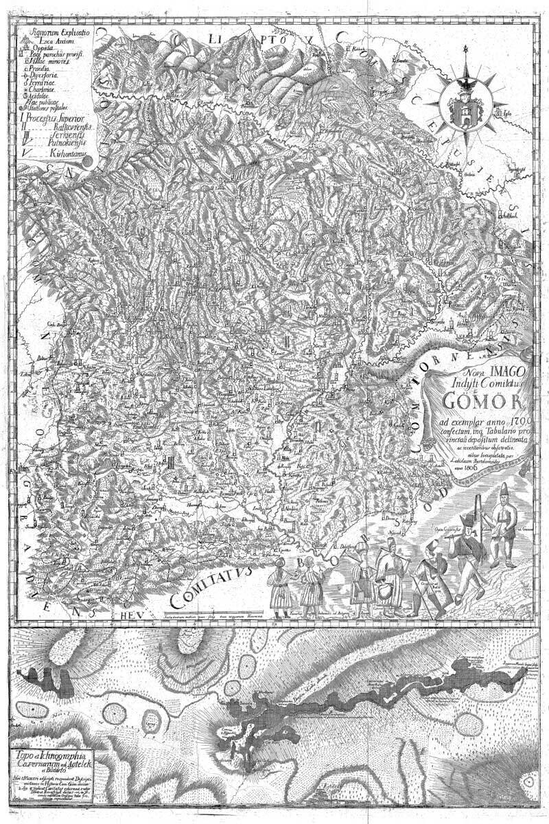 LADISLAV BOHUSLAV BARTOLOMEIDES (1754-1825): Mapa Gemerské stolice a jaskyne Aggtelek. Medirytina. Levoča, 1806-08.
