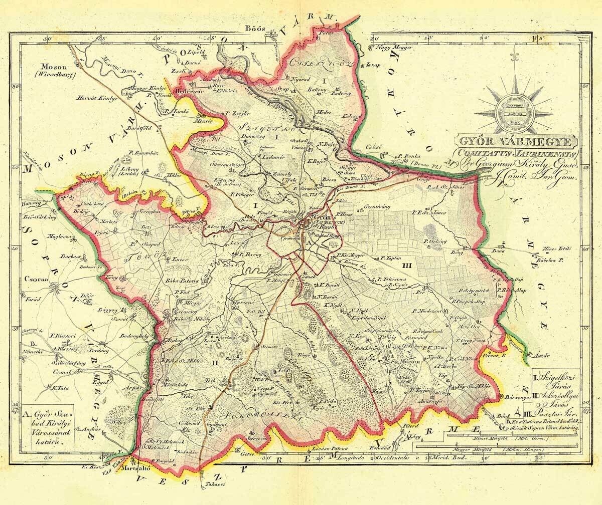 DEMETER GÖRÖG (1760-1833): Mapa Rábské stolice. Kolorovaná mědirytina. Budapešť, 1811.