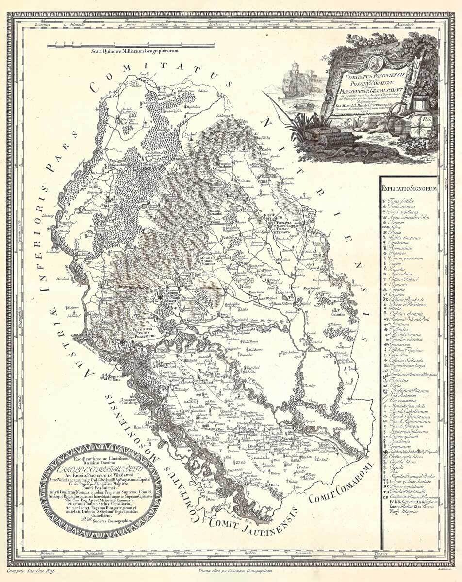 JOSEF MARX VON LICHTENSTERN (1765-1828): Mapa Bratislavskej stolice. Medirytina. Viedeň. 1795.