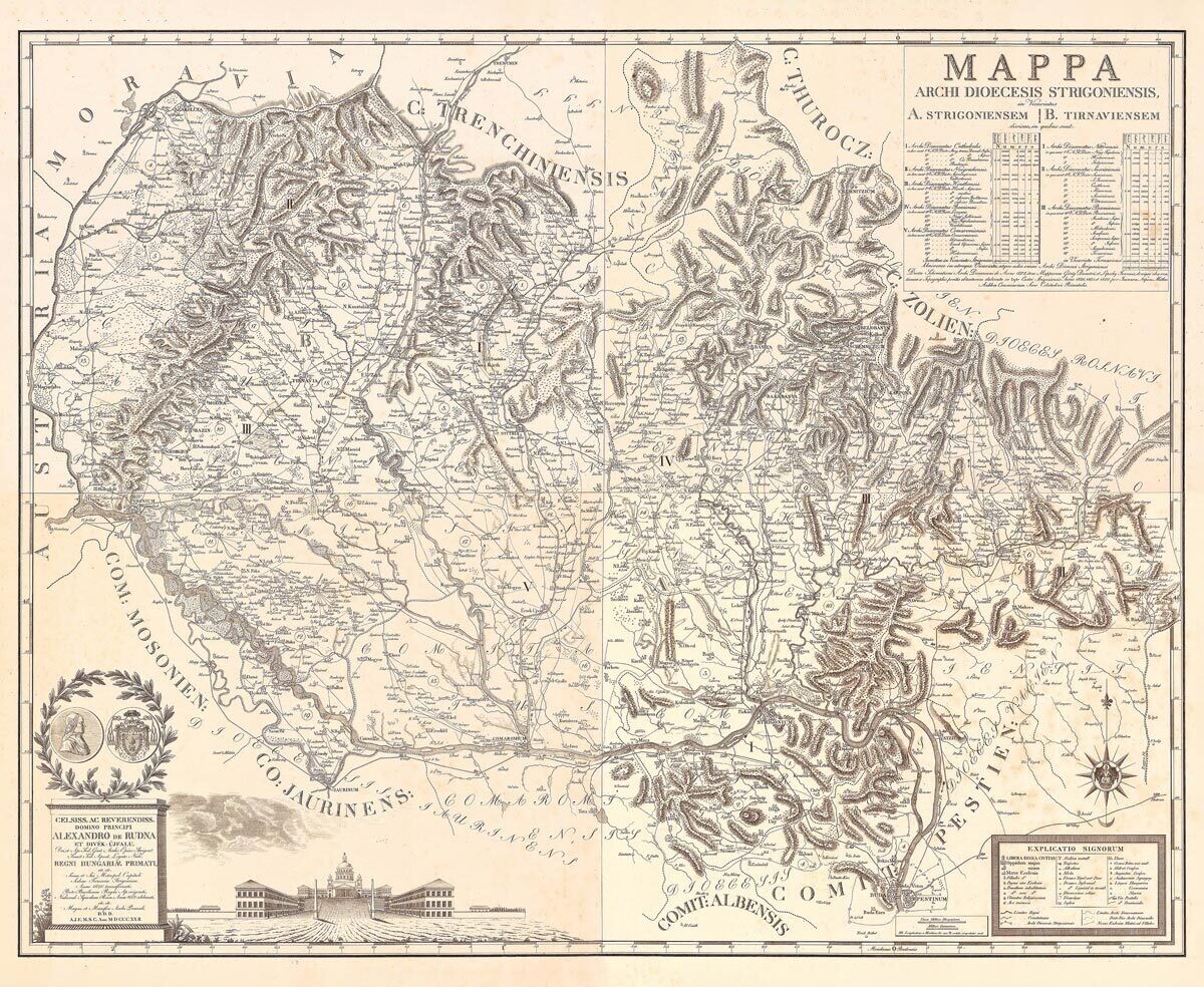 JOHANN NEPOMUK MÁTHES (?-?): Mapa Ostrihomská arcidiecéze. Medirytina. Bratislava, 1822.