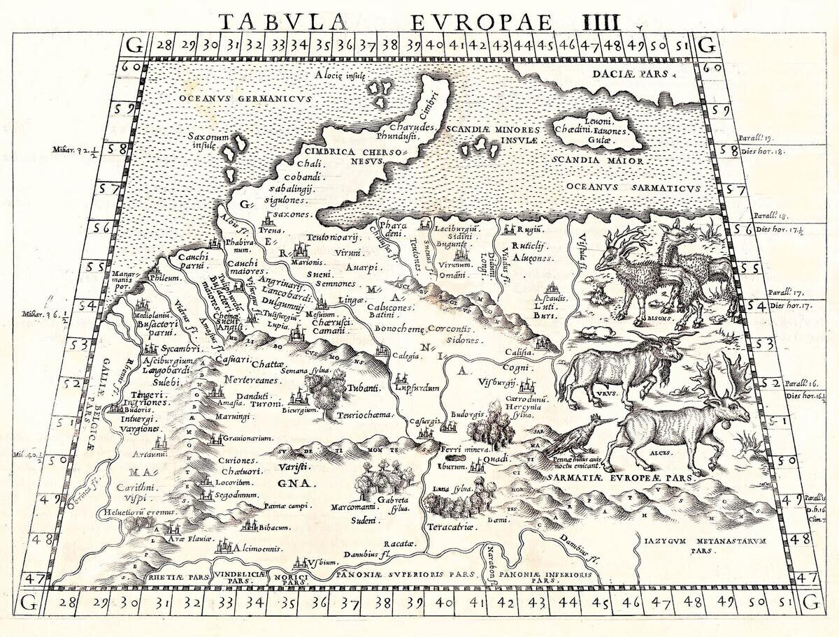 JACOPO GASTALDI (1500–1566): Mapa strednej Európy. Medirytina. Benátky, 1548.