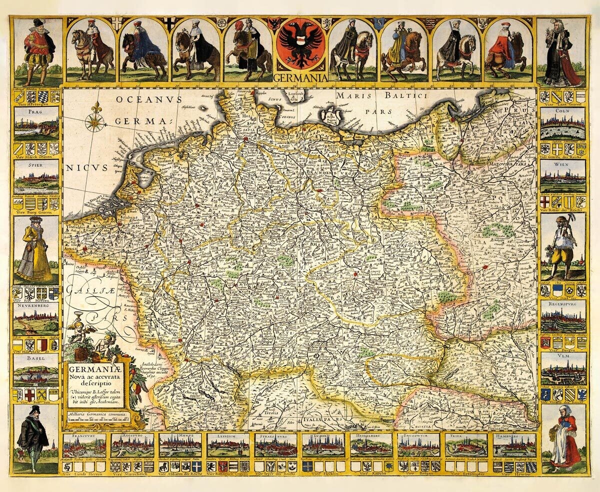 EBERHARD CLOPPENBURGH (?-?): Mapa Nemecka. Kolorovaná medirytina. Amsterdam, 1630.