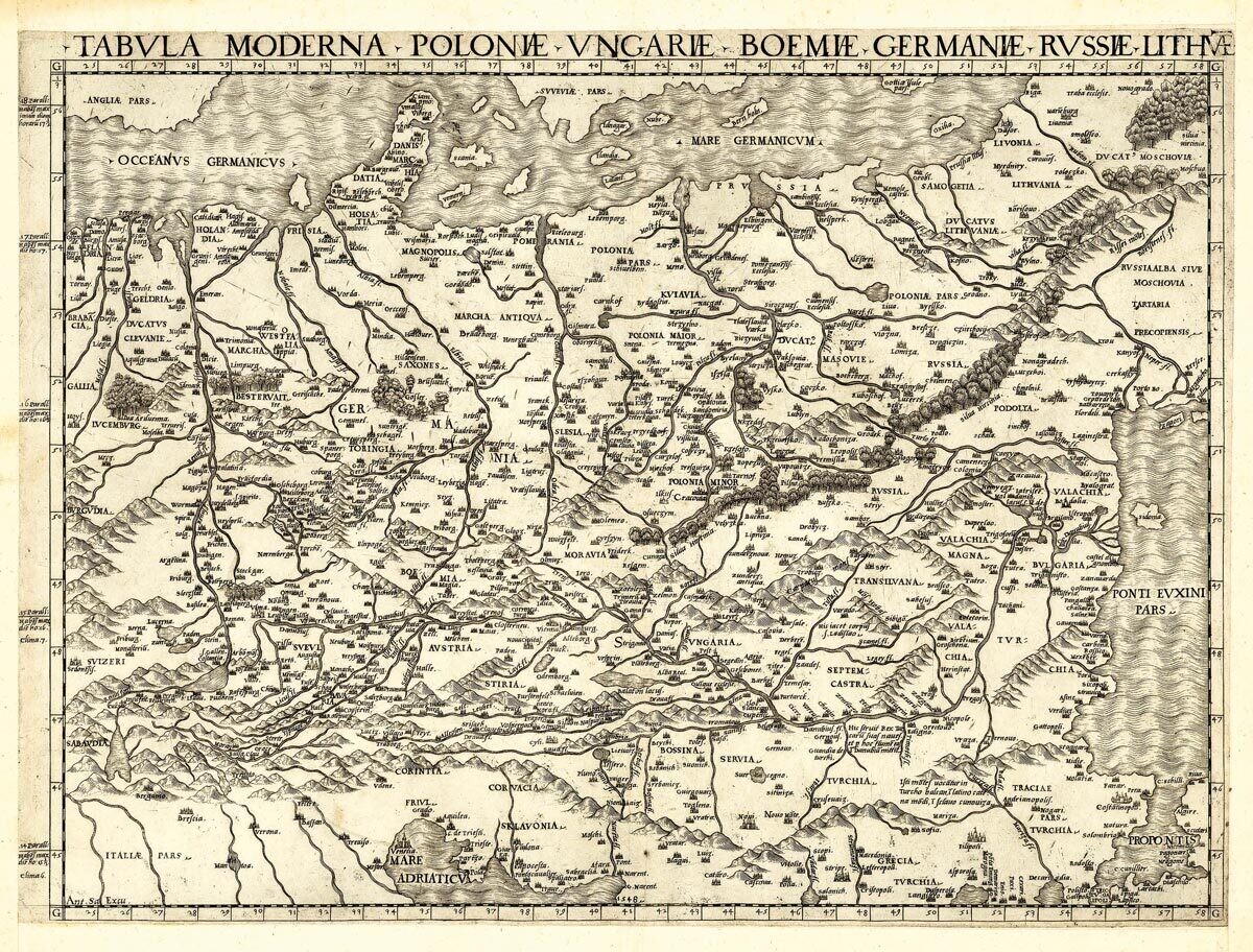 ANTONIO SALAMANCA (1479–1562). Mapa strednej Európy. Medirytina. Rím, 1548.