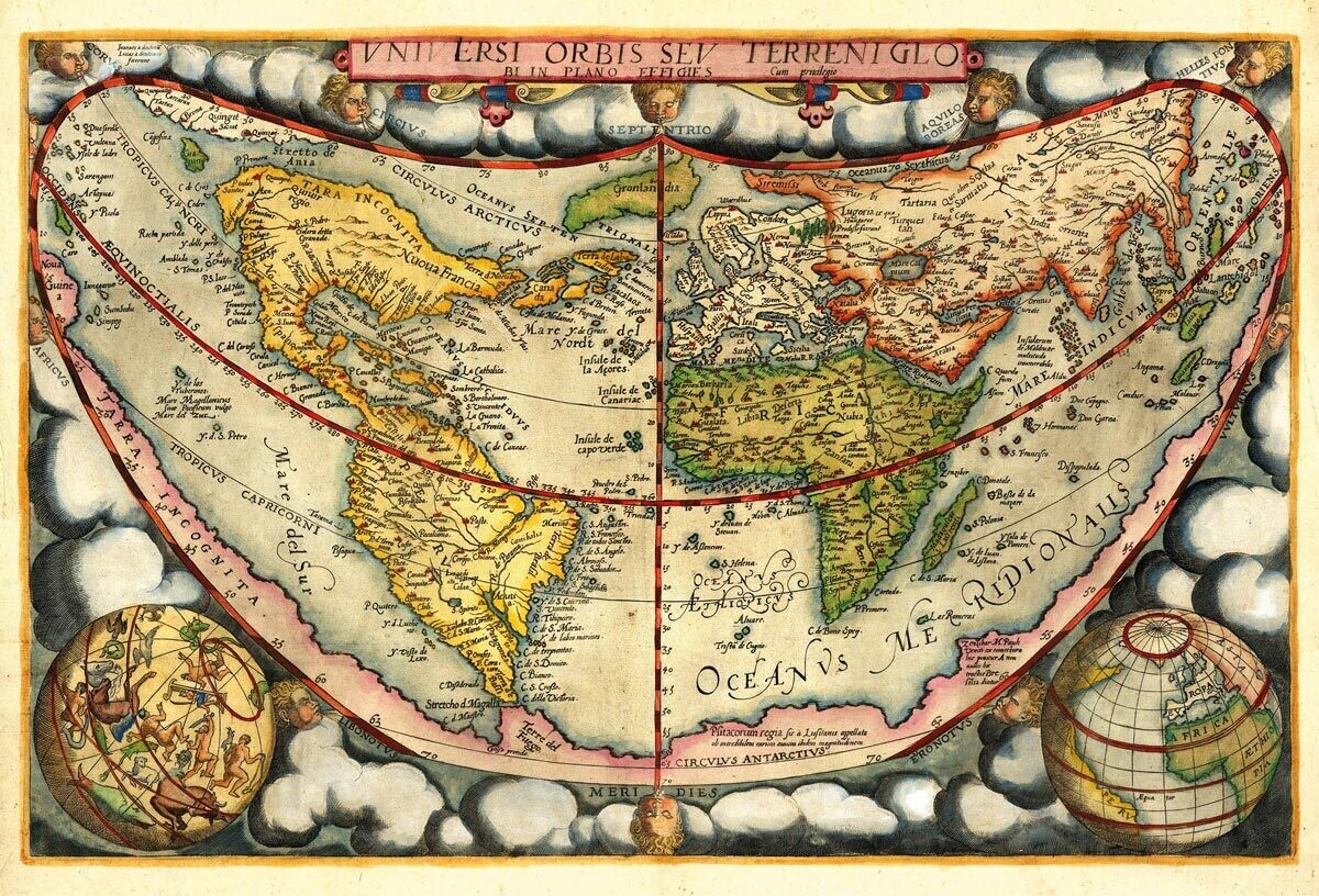 GERARD DE JODE (1509-1591): Mapa sveta. Kolorovaná medirytina. Antverpy, 1578.
