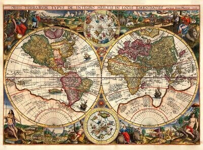 PETRUS PLANCIUS (1552-1622): Mapa sveta. Kolorovaná medirytina. Amsterdam, 1594.
