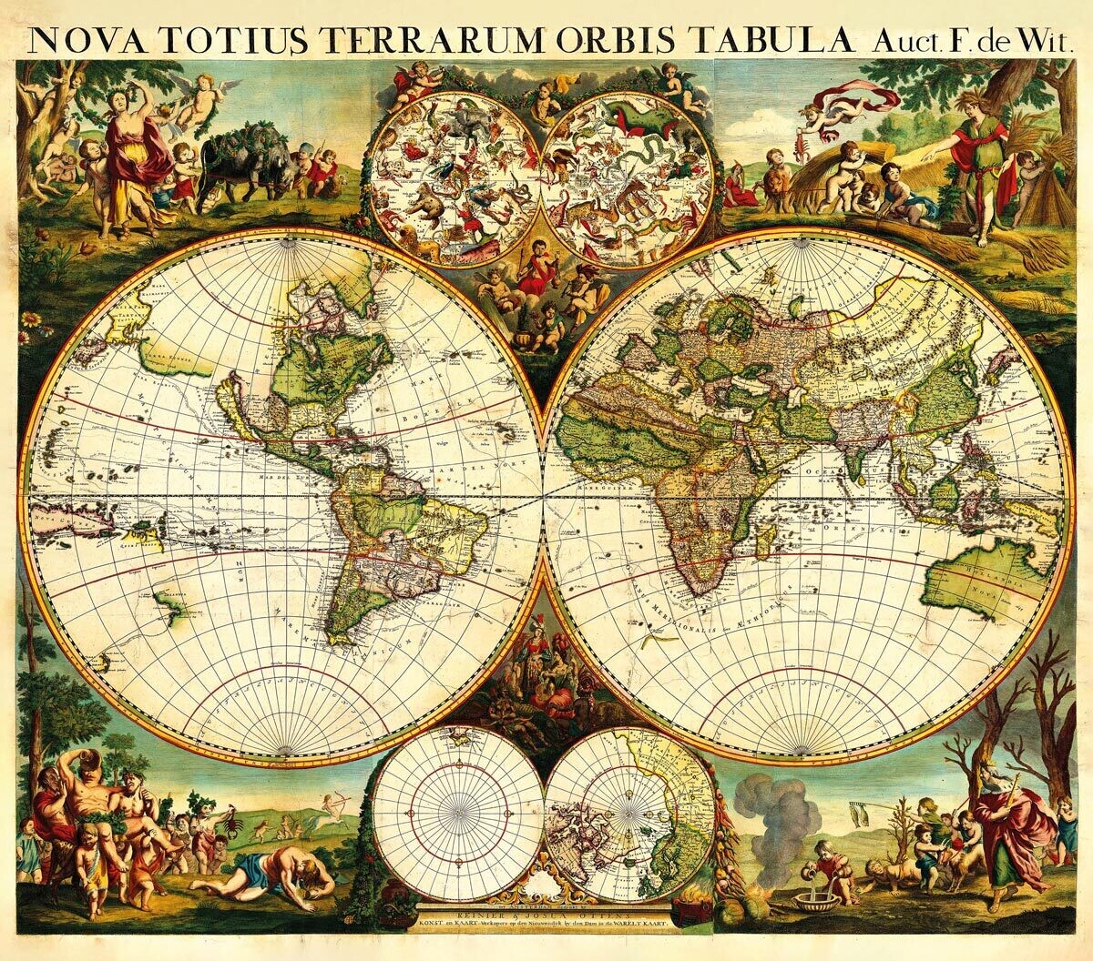 FREDERICK DE WIT (1629-1706): Mapa sveta. Kolorovaná medirytina. Amsterdam, 1720.