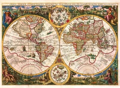 JOHANNES BAPTIST VRIENTS (1552-1612): Mapa sveta. Kolorovaná medirytina. Antverpy, 1594.