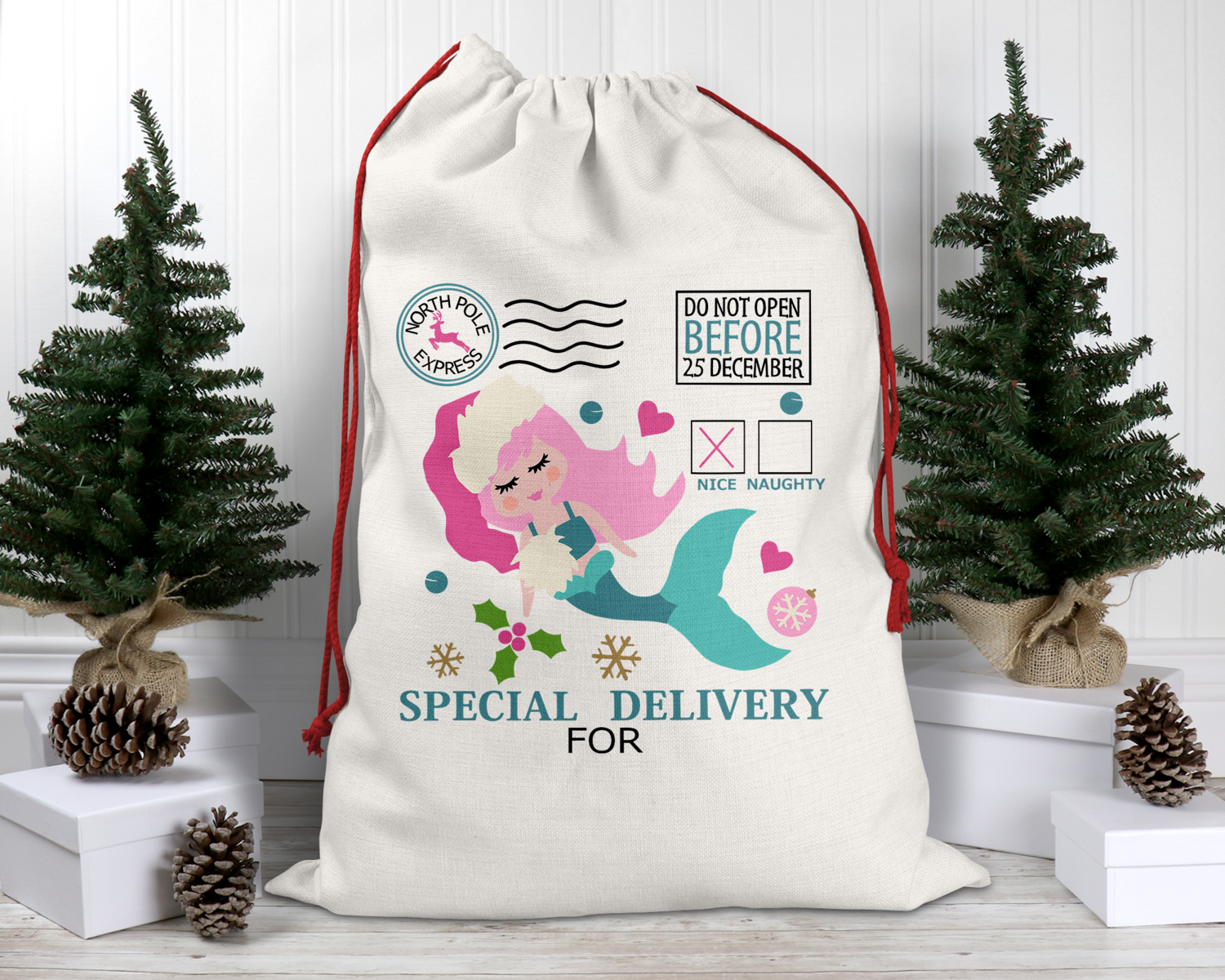 Customizable Mermaid Santa Sack for Girl