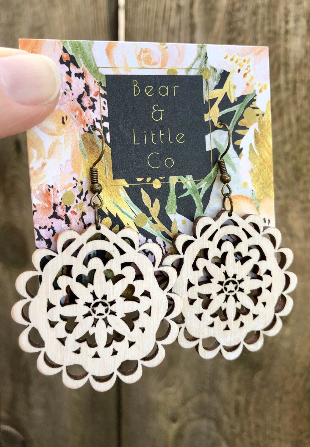 Round Lace Wood Earrings