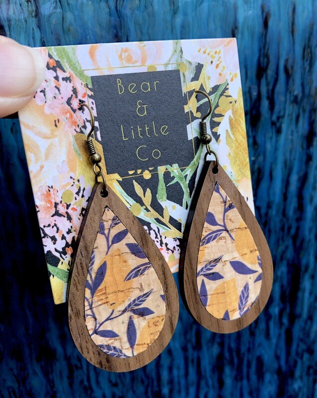 Teardrop Wood Earrings (Vintage Lemon)