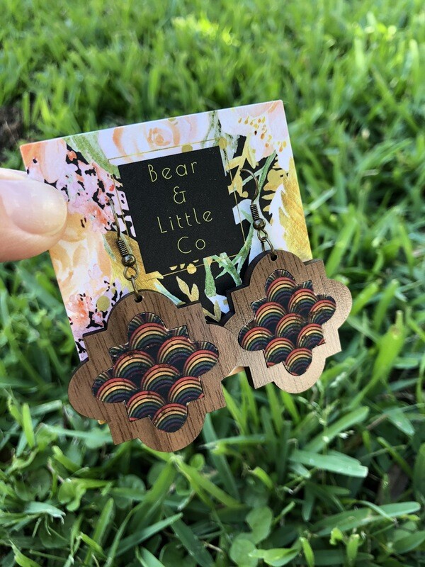 Quatrefoil Wood Earrings (Vintage Rainbow Inlay)