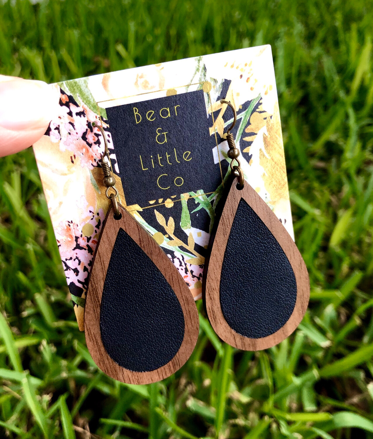 Teardrop Wood Earrings (Black)
