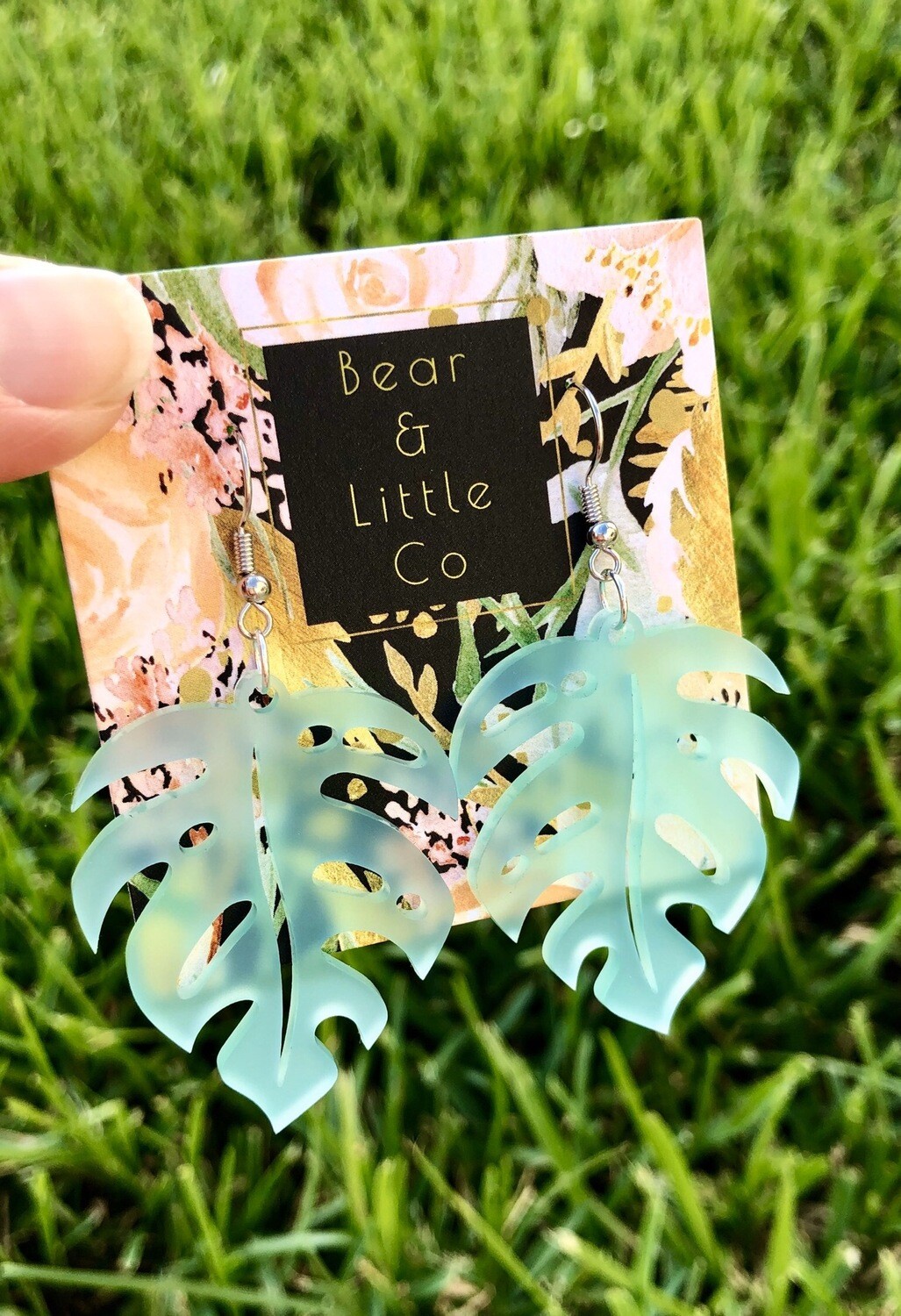 Monstera Earrings (Seaglass)