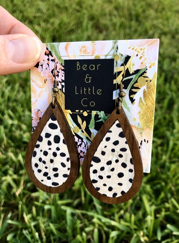Teardrop Wood Earrings (Dalmatian)