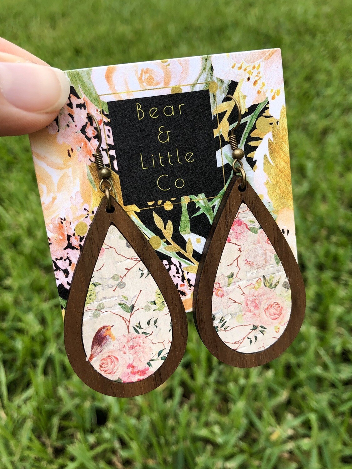 Teardrop Wood Earrings (Vintage Rose)