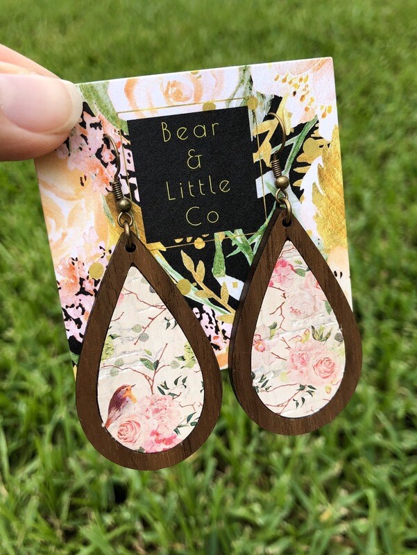 Teardrop Wood Earrings (Vintage Rose)