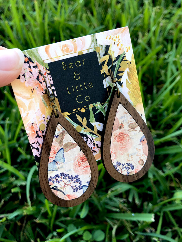 Teardrop Wood Earrings (Vintage Peony)