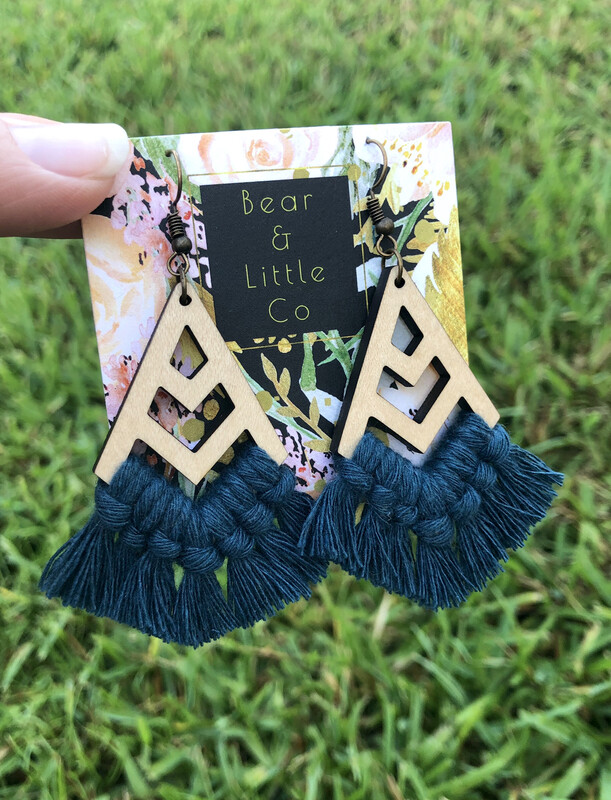 Macrame Earrings (Chevron Peacock Blue)