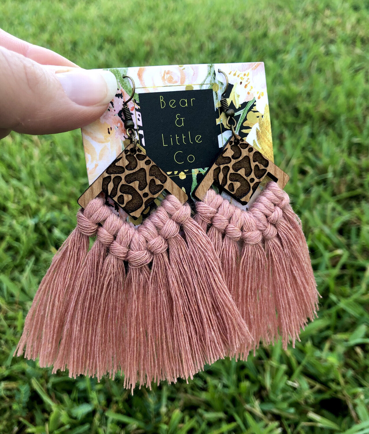 Macrame Earrings (Leopard Blush)