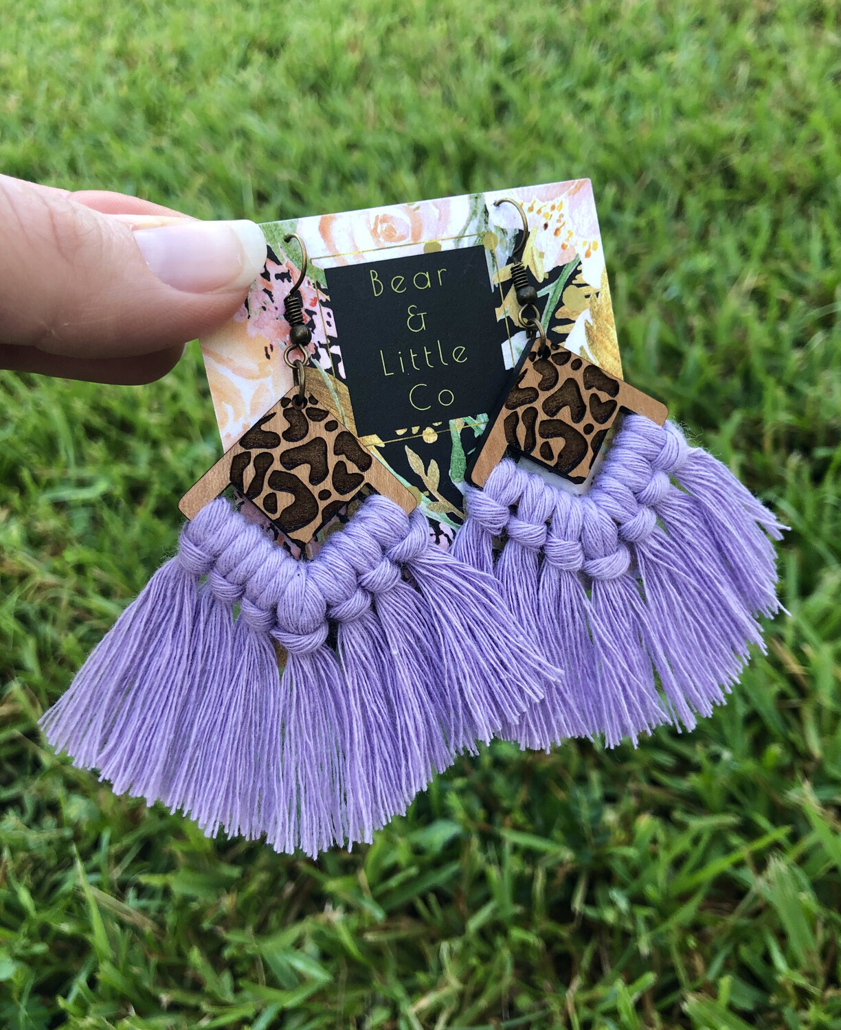 Macrame Earrings (Leopard Lavender)