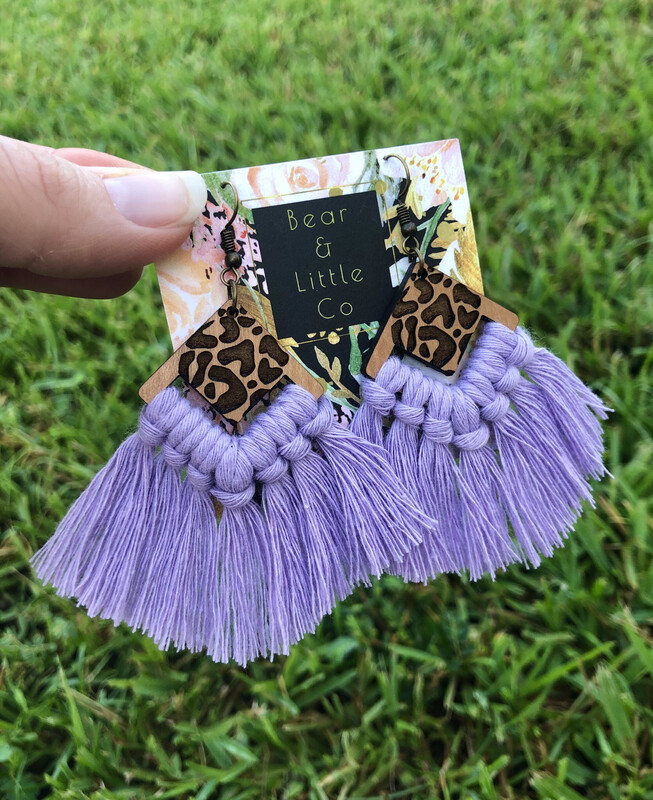 Macrame Earrings (Leopard Lavender)