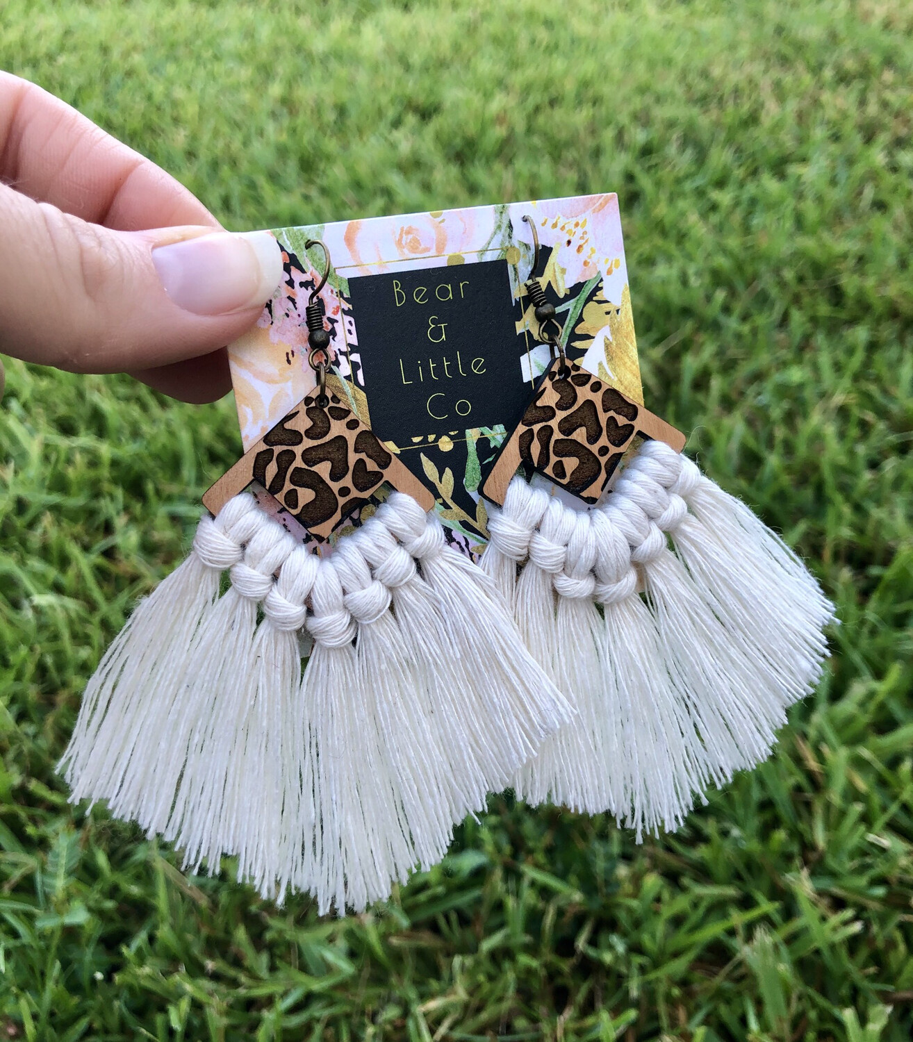 Macrame Earrings (Leopard Natural)