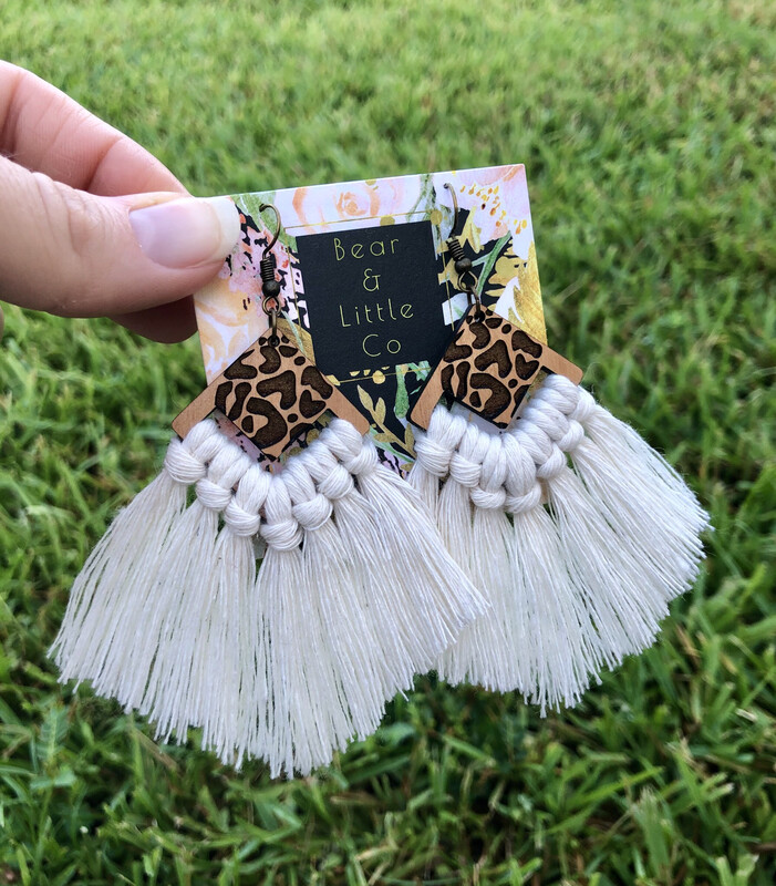Macrame Earrings (Leopard Natural)