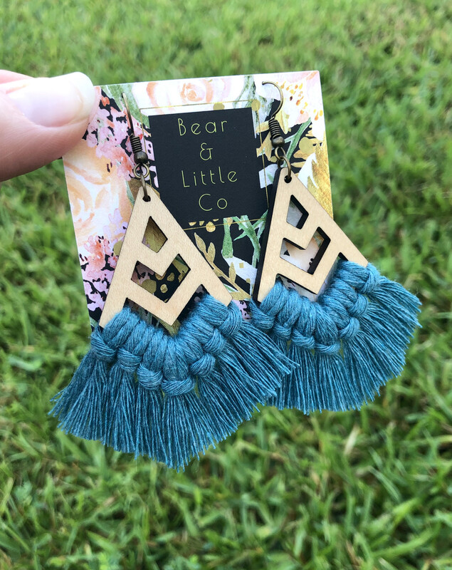 Macrame Earrings (Chevron Teal)