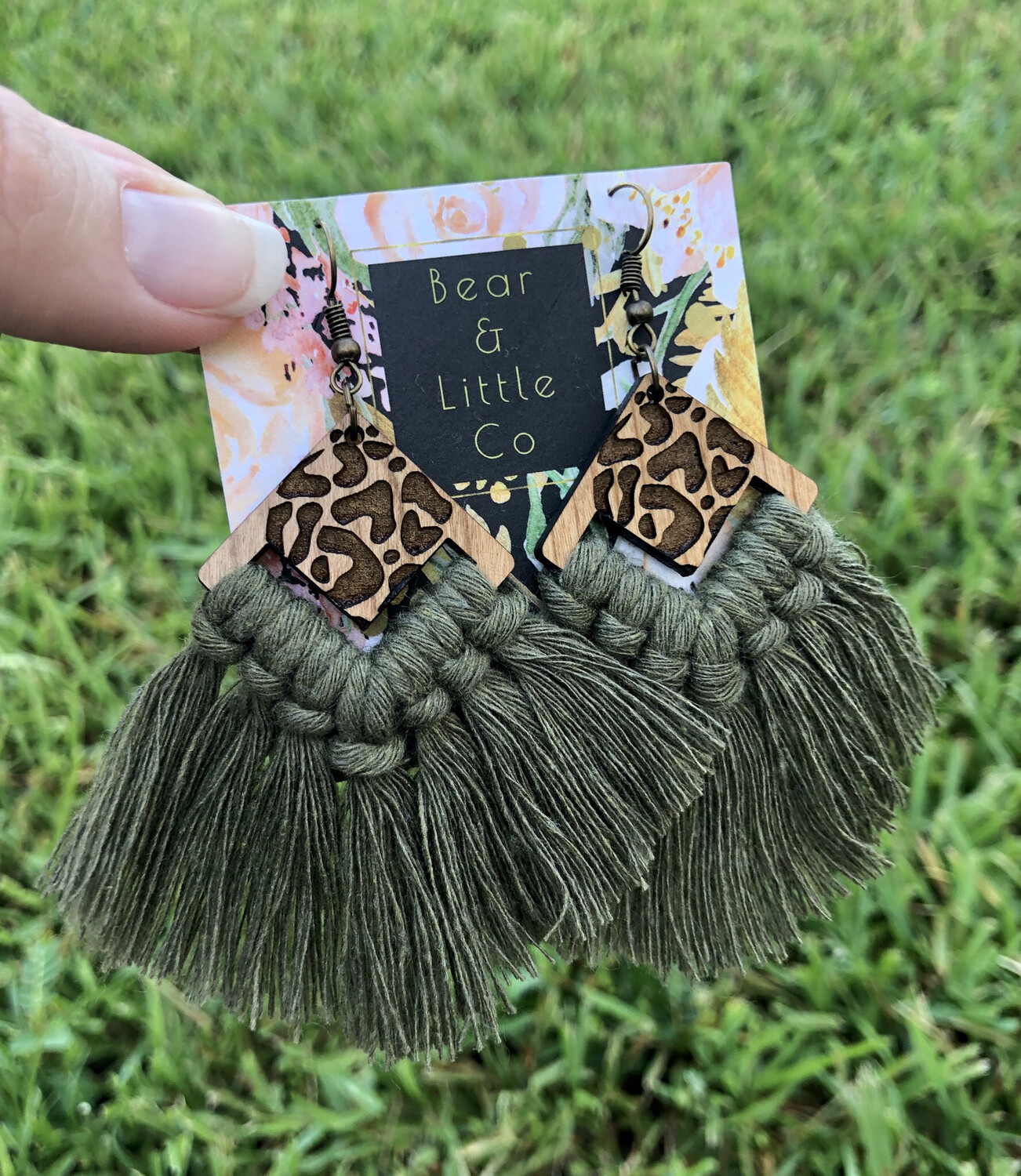 Macrame Earrings (Leopard Avocado)